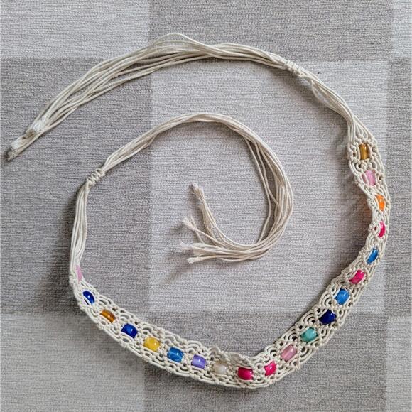 Accessories - Vintage y2k macrame knotted cord multicolor glass bead tie belt